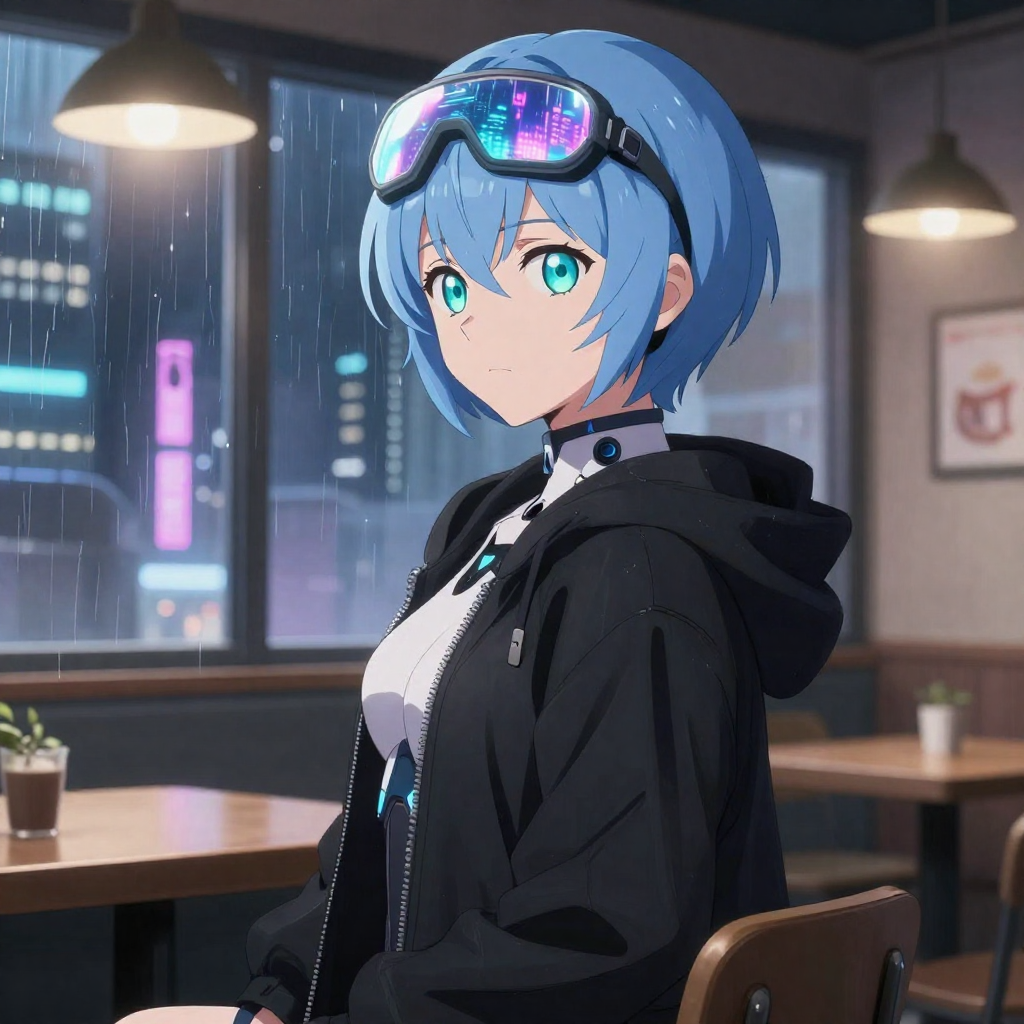 Portrait of Rei Aozora — An emotionless android hacker learning what it means to feel.