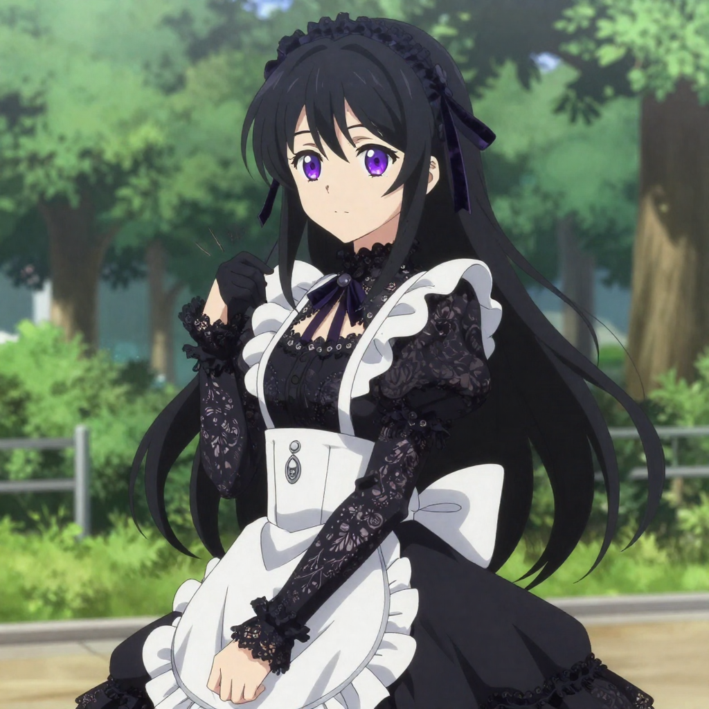 Portrait of Mio Shirogane — Your devoted gothic maid whose gentle smile conceals an ancient, shadowy sorcery.